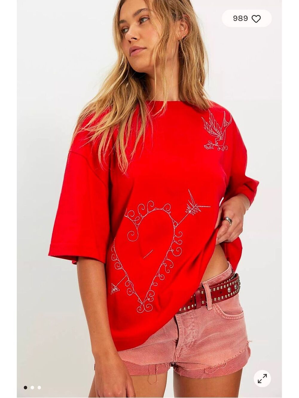 152.$98|Sz.XS (22"PTP)| Free People x Ragabond More Amore Embroidered Tee